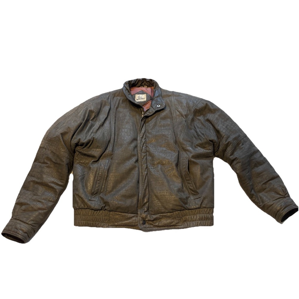 Skins by Tora Vintage Men's Gray Leather Snakeskin Print Bomber Jacket Sz XL